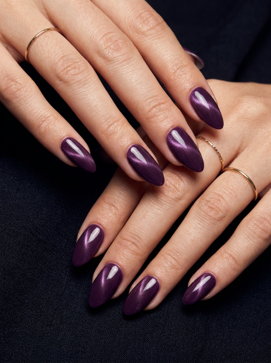 Plum Cat Eye Nails